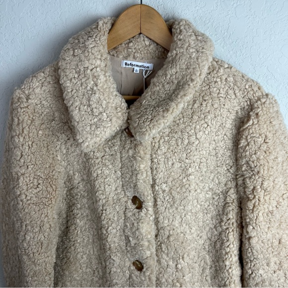 NEW NWT Reformation Coat Jacket Ivan Camel Sherpa - Picture 7 of 13
